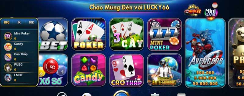 giao diện cổng game Lucky66